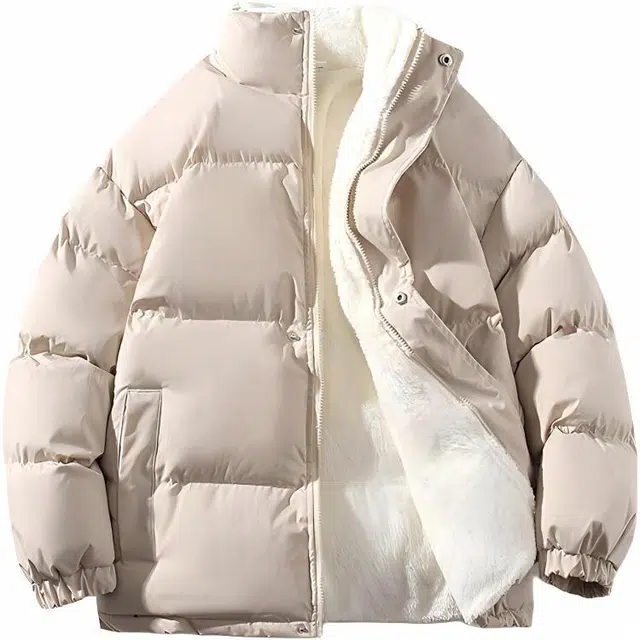 玉儿恋 纯色加绒加厚立领宽松拉链棉服 男款