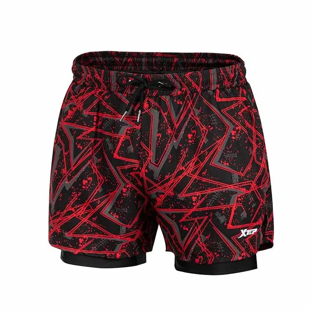 特步 专业速干两用双层沙滩运动健身休闲泳裤 男款