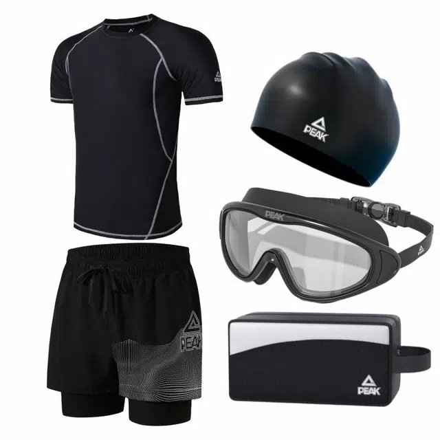 匹克 字母反光条速干透气泳衣泳裤泳镜泳帽泳包泳衣套装 男款