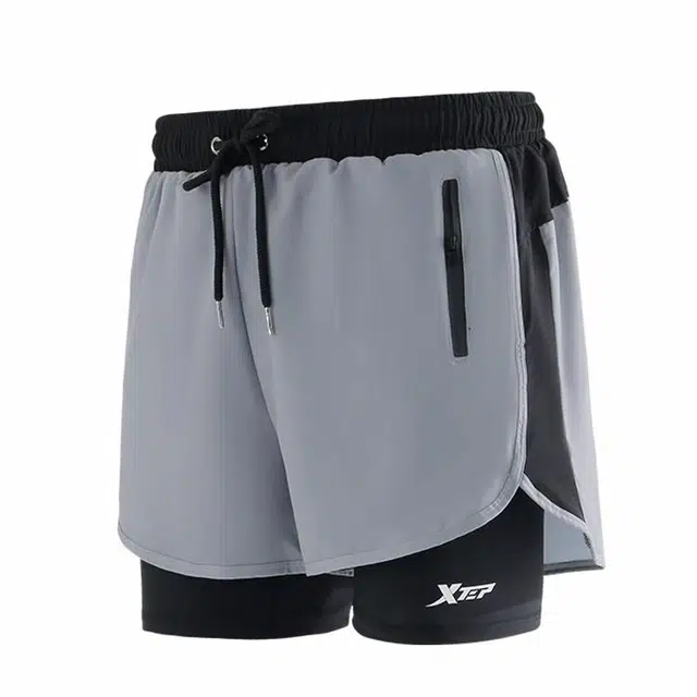 特步 防尴尬双层游泳短裤合身运动泳裤 男款