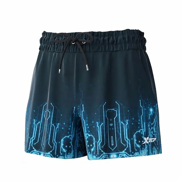 特步 撞色印花可调节抽绳沙滩平角泳裤 男款 宝石蓝