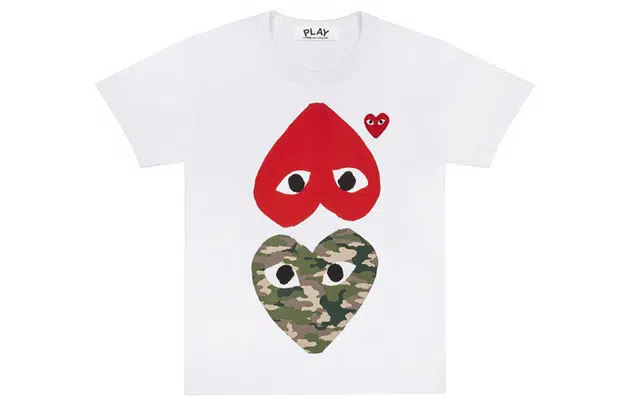 CDG Play Camouflage With Upside Down Heart T-Shirt T