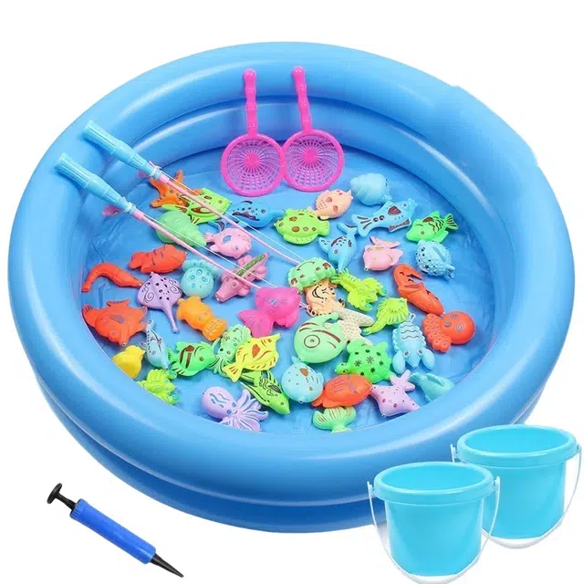 酷毛鸭 磁性钓鱼玩具池套装 捞鱼充气夏季户外戏水 亲子游戏钓鱼池 玩具