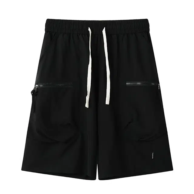 哲源 美式复古休闲运动宽松纯色速干五分工装短裤 男女同款