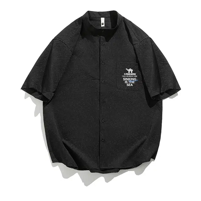 领航骆驼 美式山系户外宽松舒适简约百搭休闲短袖衬衫 男女同款