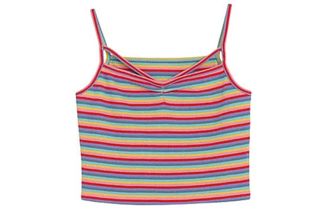 森女部落 彩虹细条纹短款吊带背心 女款