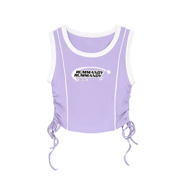 麓蔓蒂 美式复古字母印花撞色无袖甜辣妹绑带抽绳短款运动内搭背心 女款