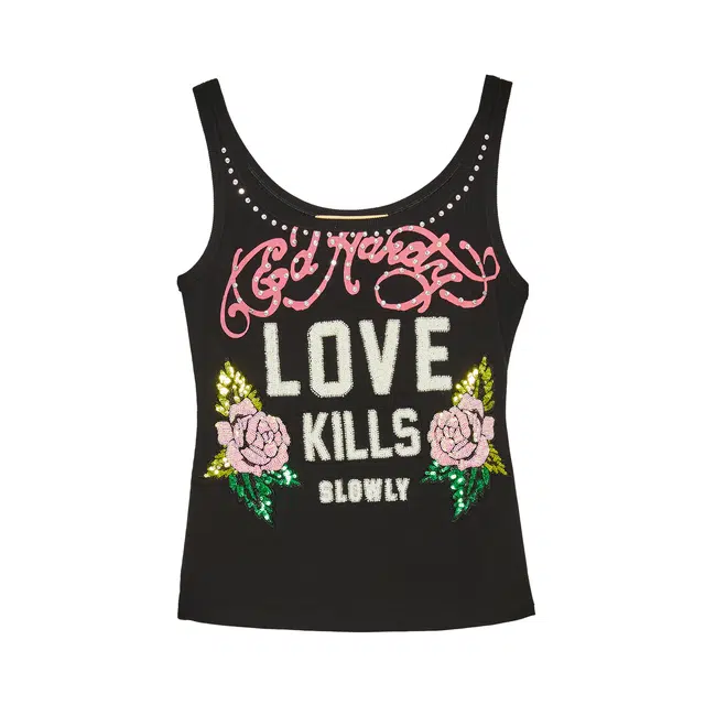 Ed Hardy Embroidered Sequin Knit Vest Black