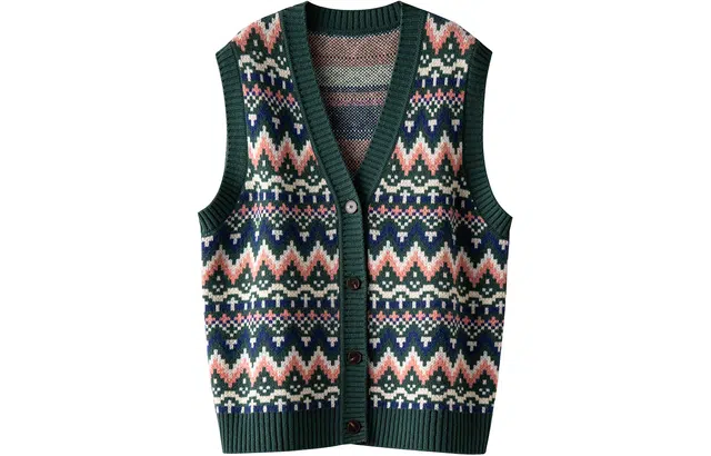 恒源祥 北欧撞色提花羊毛开衫背心 女款