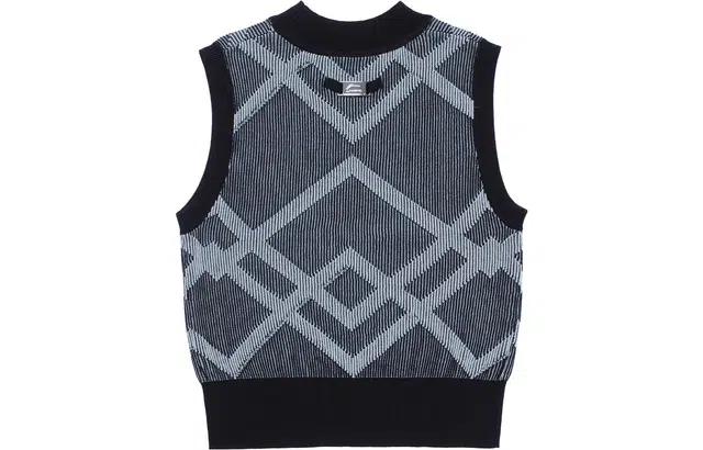 中国李宁 线条提花圆领套头背心 女款 黑色提花