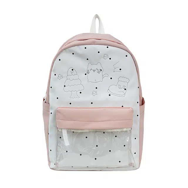 笛贝嘉 日系可爱卡通甜美背包透明个性百搭学生书包 尼龙 双肩包 常规 女款 多色