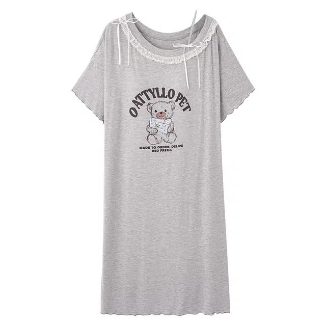 莫代尔 时尚个性简洁韩版休闲舒适轻盈透气带胸垫防凸点短袖睡裙 女款 灰色