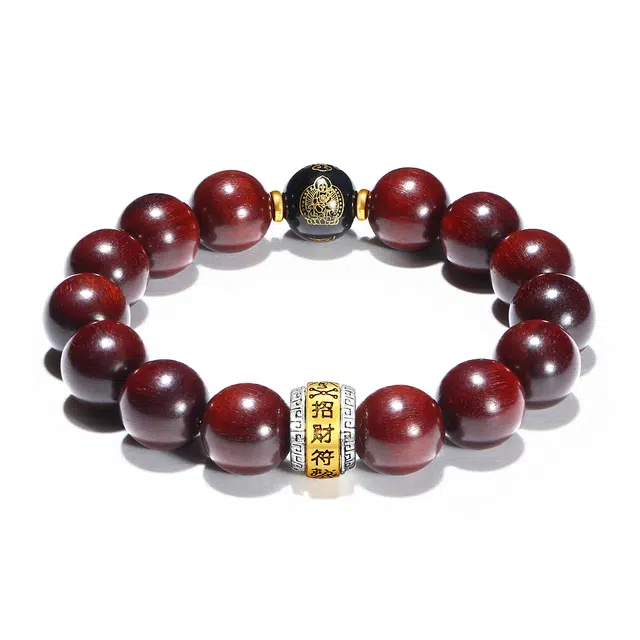 【普陀山官方已过香】 普陀山文创 生肖顺利本命年国潮时来运转随身佩戴时尚六字真言转经复古典雅黑玛瑙#好运 血檀 木作手串 男女同款情侣款