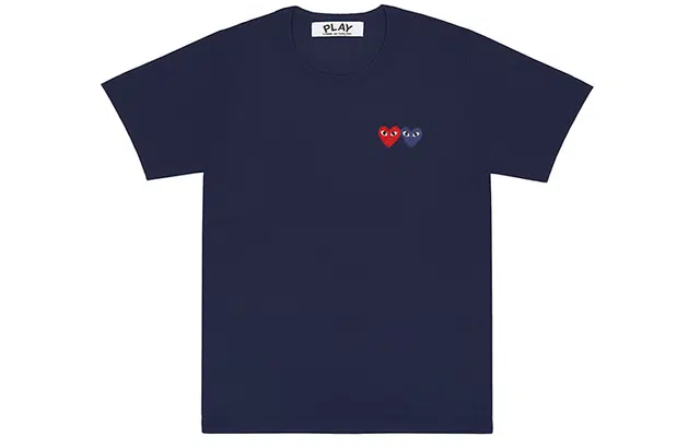 CDG Play Double Heart T-Shirt Navy T