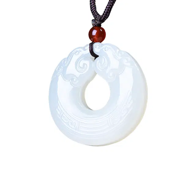 舒杰 中式仿古双龙扣 和田玉项链 白玉 男女同款情侣款