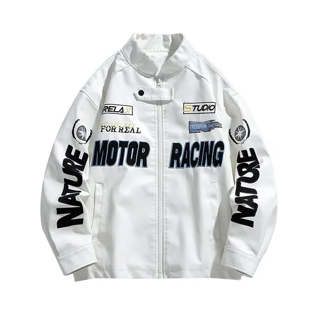 寻星记 美式复古机能风撞色字母刺绣长袖休闲飞行夹克外套机车服 男女同款
