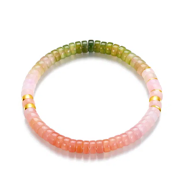梦金园 多巴胺渐变玉珠子串珠 新中式温婉优雅小众精致多宝彩虹糖转运珠#好运  玛瑙 手串 女款
