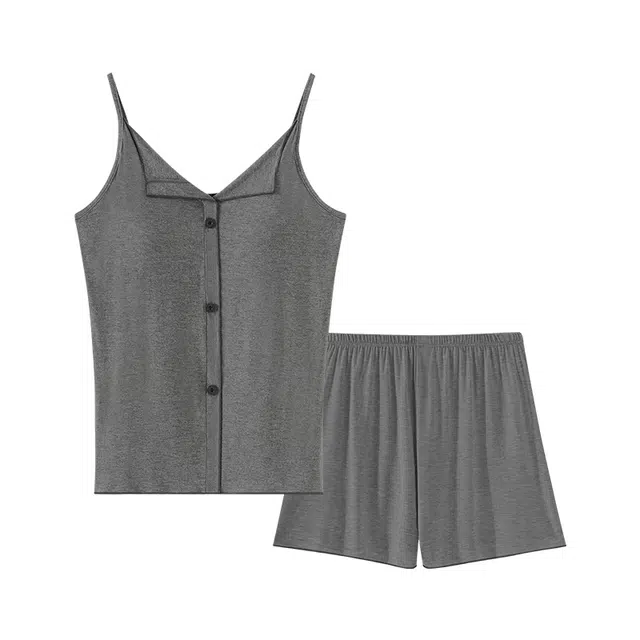 欧诗帛 带胸垫凉感甜美无袖吊带上衣可外穿家居服三分裤睡衣套装 女款 图片色