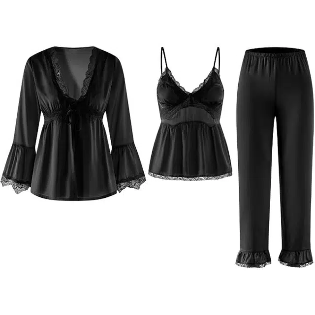 潞优野 凉感舒适长袖上衣亲肤透气吊带家居服长裤睡衣套装 女款