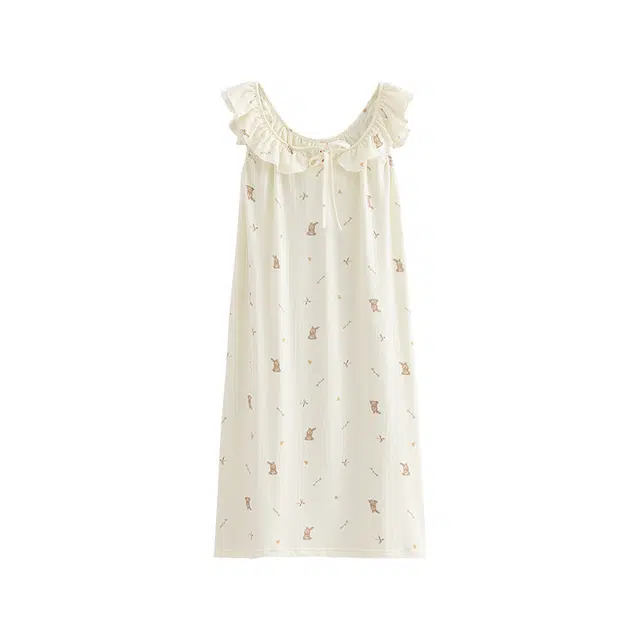 芬腾 薄款无袖卡通家居服中长款睡裙 女款 米杏