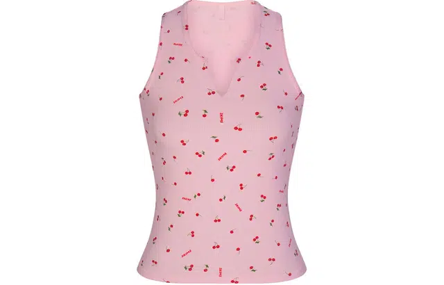 SKIMS SOFT LOUNGE SPLIT NECK TANK CHERRY BLOSSOM PRINT