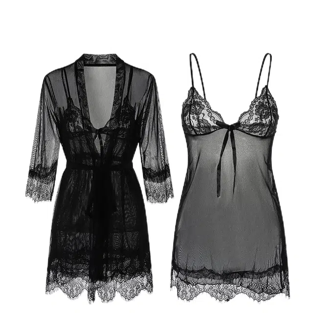 潞优野 性感纯色网纱舒适家居服睡衣套装 女款