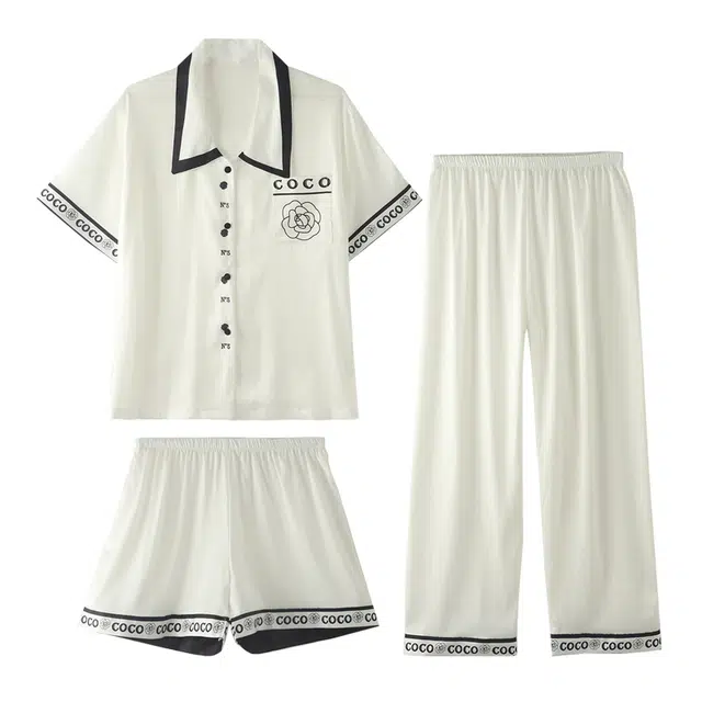 顶瓜瓜 舒适翻领短袖简约休闲家居服睡衣套装 女款 图片色