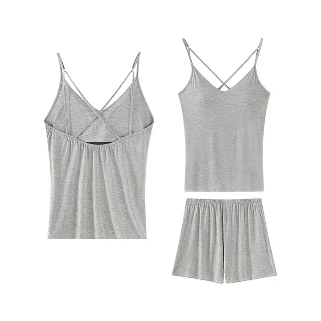 欧诗帛 带胸垫凉感甜美家居服可外穿睡衣套装 女款 图片色