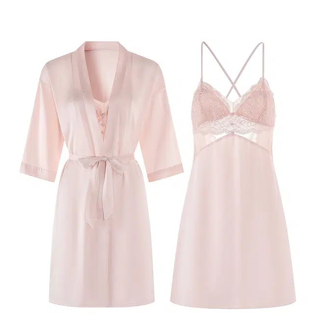 潞优野 冰丝凉感性感纯欲带胸垫睡衣套装 女款