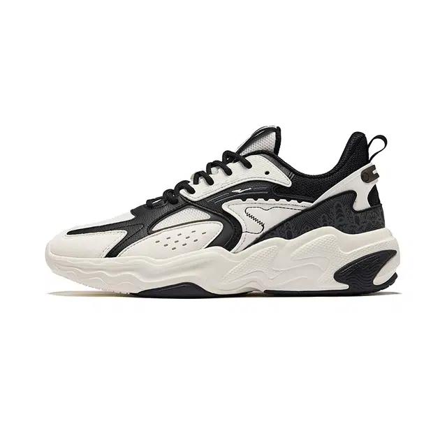 鸿星尔克 运动舒适 百搭 减震防滑包裹性 低帮 生活休闲鞋 男款 白黑