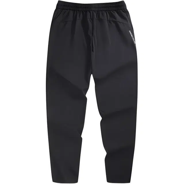 与狼共舞 纯色中腰系带高弹直筒休闲裤 男款 黑色