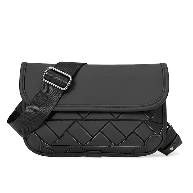老人头 英伦风复古潮流菱格百搭通勤 合成革 单肩斜挎包 男款 黑色