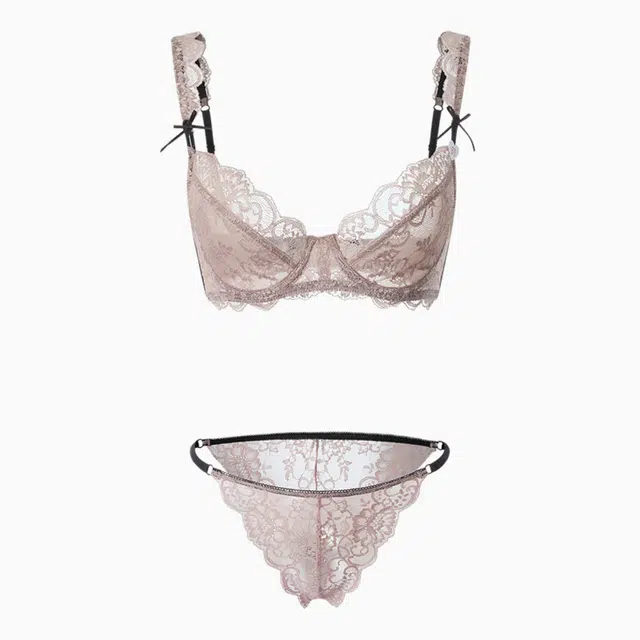 潞优野 性感蕾丝超薄文胸内衣裤套装 女款