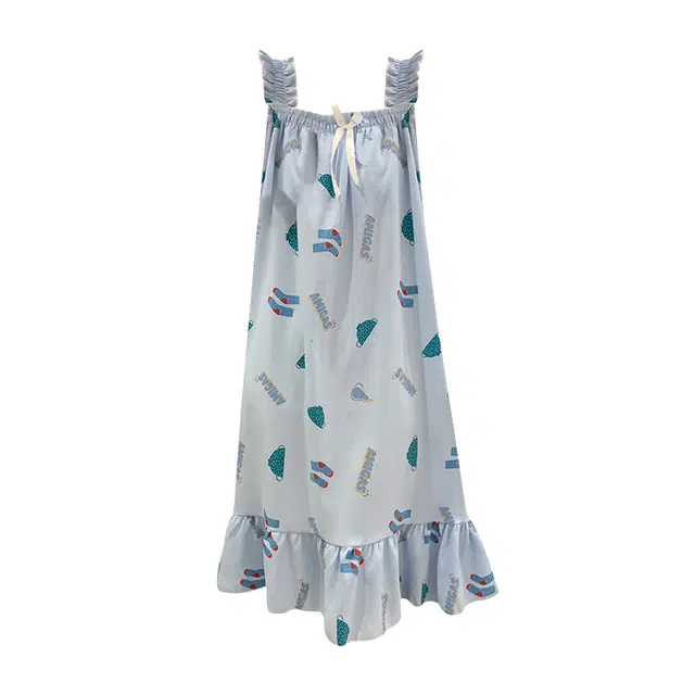 欧诗帛 韩版可外穿甜美家居服薄款带胸垫无袖睡裙 女款 图片色