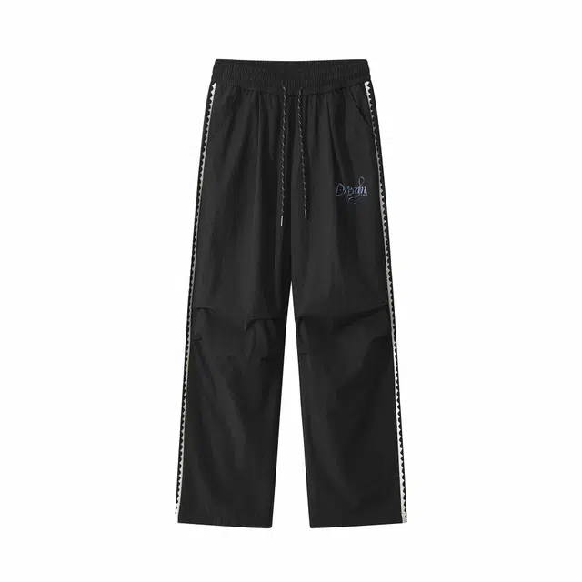 中国航天 美式侧边织带拼接字母褶皱垂感阔腿休闲裤 男女同款