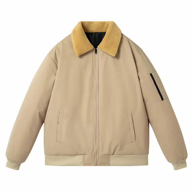 纳趣 美式复古基础款宽松休闲毛领棉服 男女同款