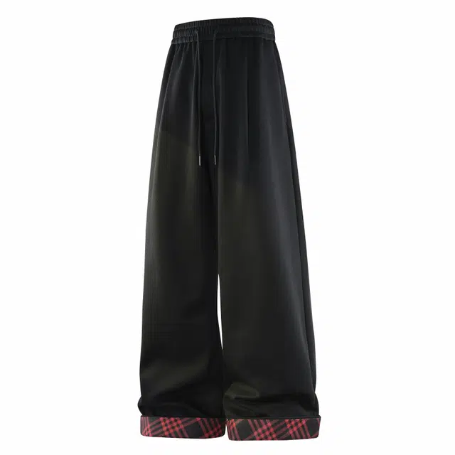 爱肯 宽松系带直筒纯色舒适中腰休闲裤 男女同款