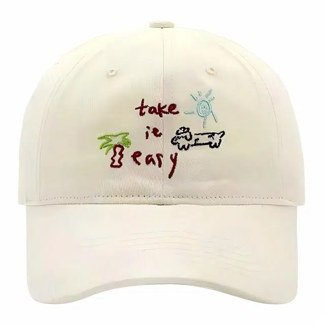 椰树小狗 优莲茵 可爱涂鸦字母刺绣 简约百搭时尚休闲遮阳帽 户外出行 棉 鸭舌帽 男女同款情侣款