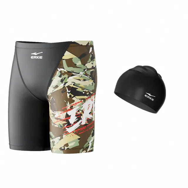 鸿星尔克 印花图案速干舒适游泳运动透气吸湿男士泳装 男款 两件套 黑色