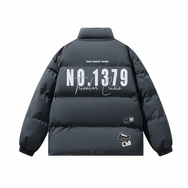 三体 美式复古登山服简约基础款字母印花宽松休闲保暖加厚立领开衫柔软舒适百搭多巴胺面包服棉服 男女同款