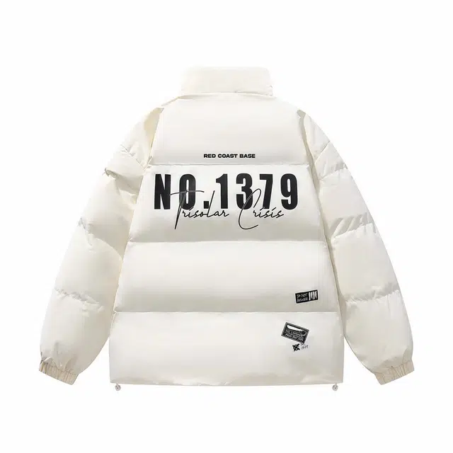 三体 美式复古登山服简约基础款字母印花宽松休闲保暖加厚立领开衫柔软舒适百搭多巴胺面包服棉服 男女同款