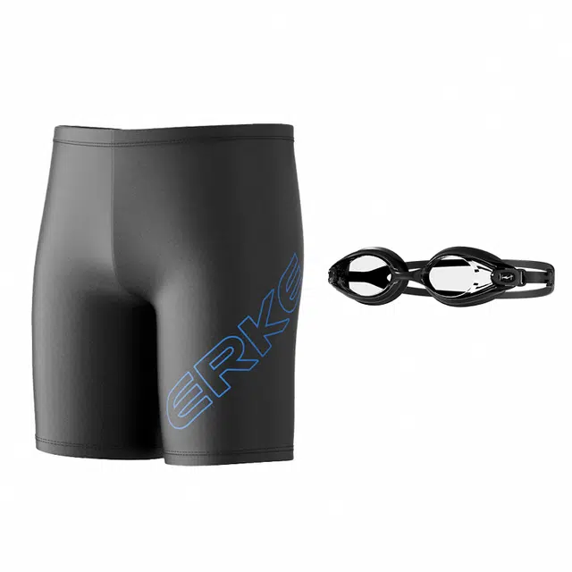 鸿星尔克 字母印花舒适平角运动游泳速干男士泳装 男款 两件套 黑色