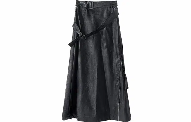 幻象者 纯色复古高腰拼接设计长款半身裙 男女同款 黑色