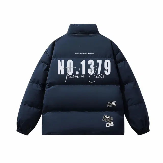 三体 美式复古登山服简约基础款字母印花宽松休闲保暖加厚立领开衫柔软舒适百搭多巴胺面包服棉服 男女同款