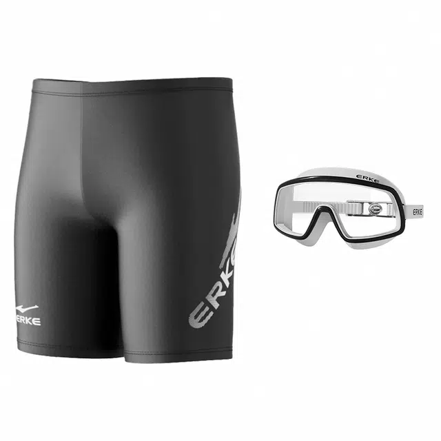 鸿星尔克 透气舒适吸湿运动防尴尬男士泳装 男款 两件套 黑色