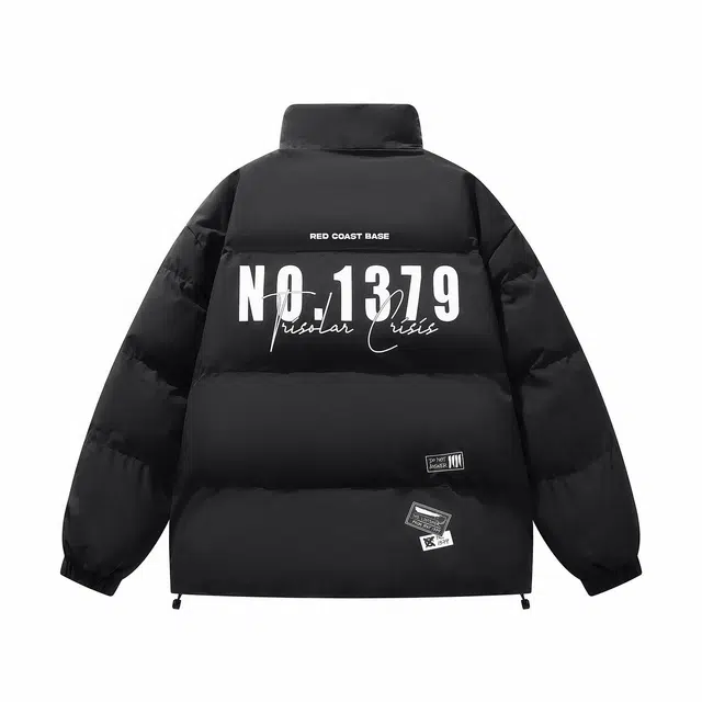 三体 美式复古登山服简约基础款字母印花宽松休闲保暖加厚立领开衫柔软舒适百搭多巴胺面包服棉服 男女同款