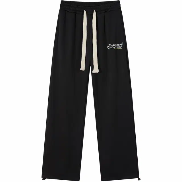 帕丁顿熊 简约纯色字母印花宽松运动抽绳直筒阔腿休闲裤 男女同款