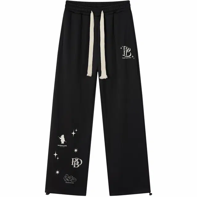 帕丁顿熊 纯色繁星小熊字母印花宽松抽绳直筒休闲裤 男女同款
