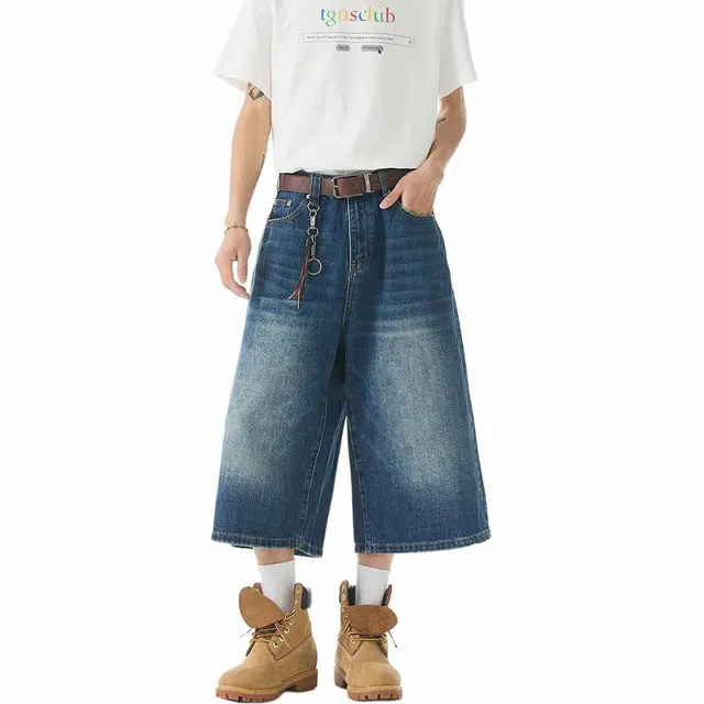 佐菲利 时尚舒适简约宽松七分牛仔短裤 男女同款