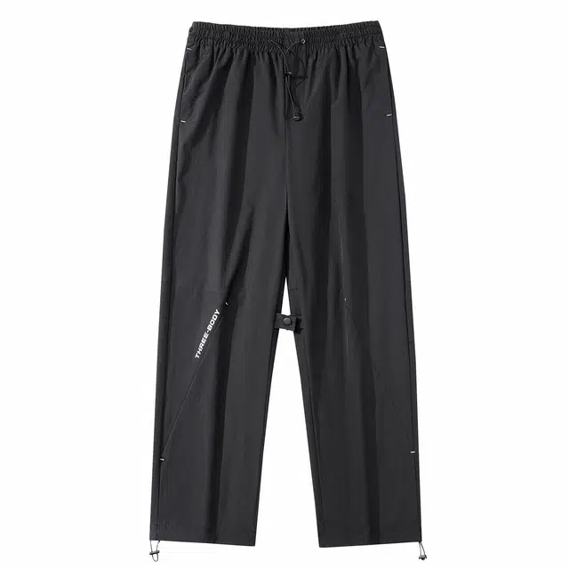 三体 简约字母印花基础宽松可调节裤脚直筒纯色阔腿百搭美式复古高街潮牌时尚舒适显瘦薄款透气日常多巴胺休闲裤 男女同款